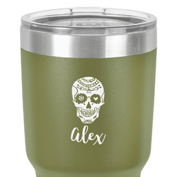 Sugar Skulls & Flowers 30 oz Stainless Steel Tumbler - Olive - Single-Sided (Personalized)
