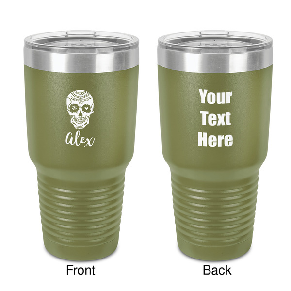 Custom Sugar Skulls & Flowers 30 oz Stainless Steel Tumbler - Olive - Double-Sided (Personalized)