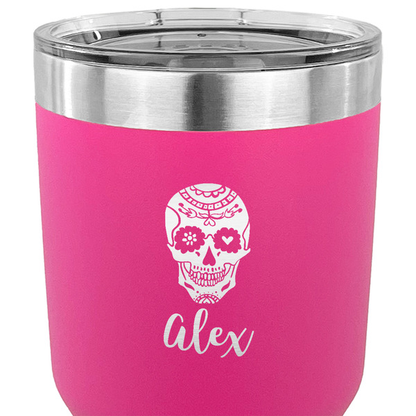 Sugar Skulls & Flowers 30 oz Stainless Steel Ringneck Tumbler - Pink - CLOSE UP