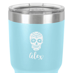 Sugar Skulls & Flowers 30 oz Stainless Steel Tumbler - Teal - Single-Sided (Personalized)