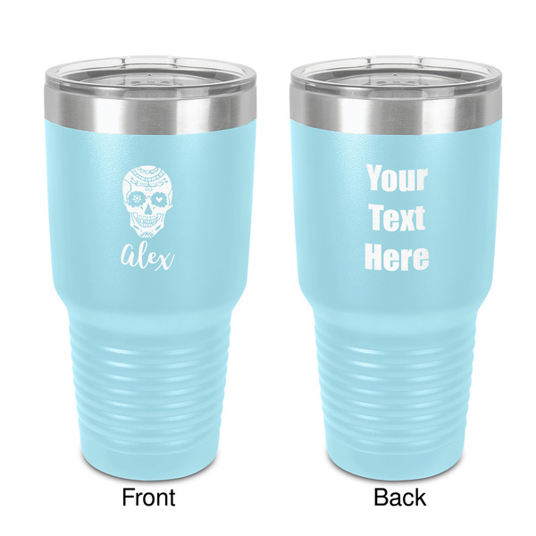 Custom Sugar Skulls & Flowers 30 oz Stainless Steel Tumbler - Teal - Double-Sided (Personalized)