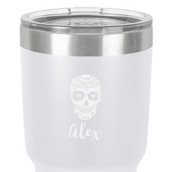 Sugar Skulls & Flowers 30 oz Stainless Steel Tumbler - White - Single-Sided (Personalized)
