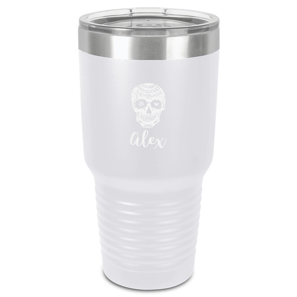 Sugar Skulls & Flowers 30 oz Stainless Steel Ringneck Tumbler - White - Front