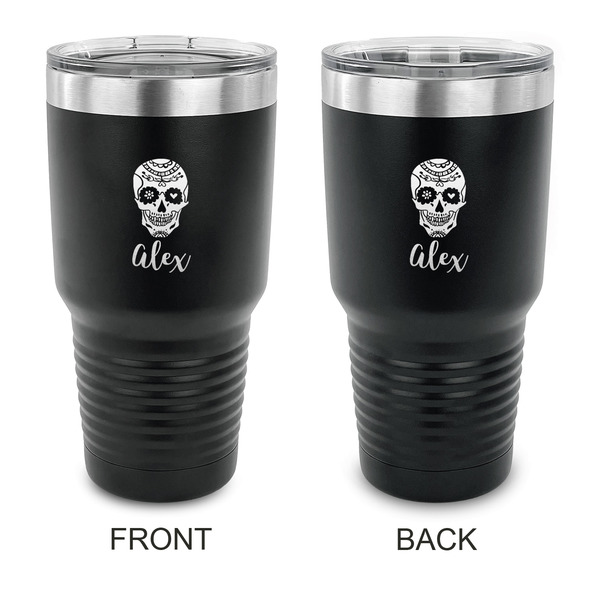 Custom Sugar Skulls & Flowers 30 oz Stainless Steel Tumbler - Black - Double Sided (Personalized)