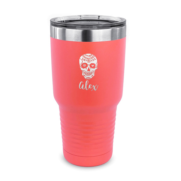 Sugar Skulls & Flowers 30 oz Stainless Steel Ringneck Tumblers - Coral - FRONT