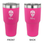 Sugar Skulls & Flowers 30 oz Stainless Steel Tumbler - Pink - Double Sided (Personalized)