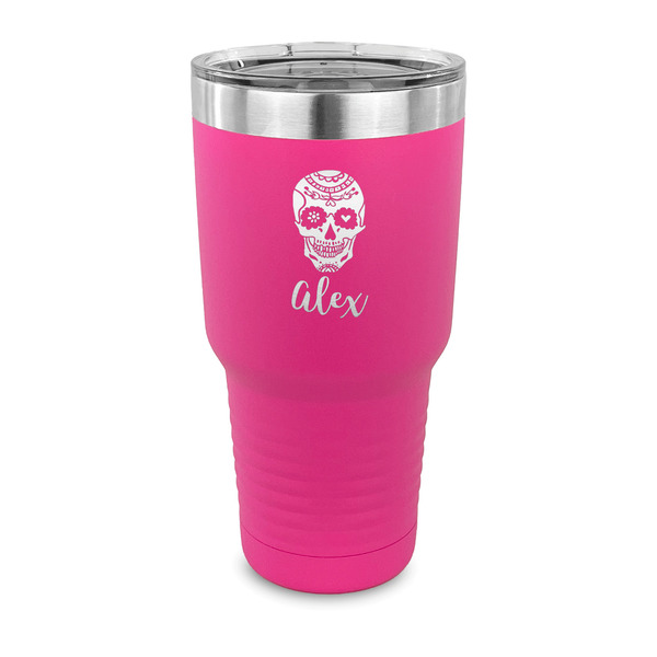 Sugar Skulls & Flowers 30 oz Stainless Steel Ringneck Tumblers - Pink - FRONT