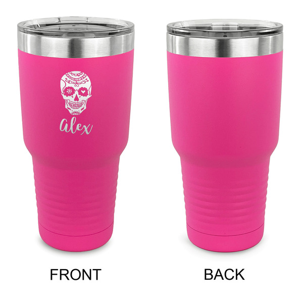 Sugar Skulls & Flowers 30 oz Stainless Steel Ringneck Tumblers - Pink - Single Sided - APPROVAL