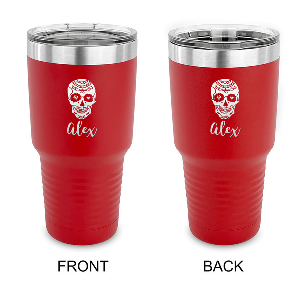 Custom Sugar Skulls & Flowers 30 oz Stainless Steel Tumbler - Red - Double Sided (Personalized)