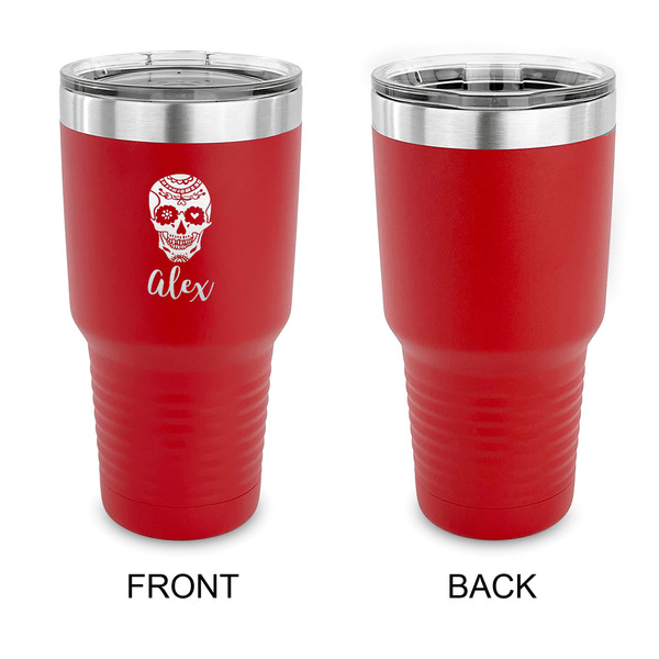 Sugar Skulls & Flowers 30 oz Stainless Steel Ringneck Tumblers - Red - Single Sided - APPROVAL