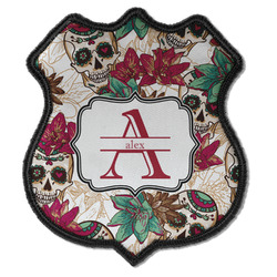 Sugar Skulls & Flowers Iron On Shield Patch C w/ Name and Initial