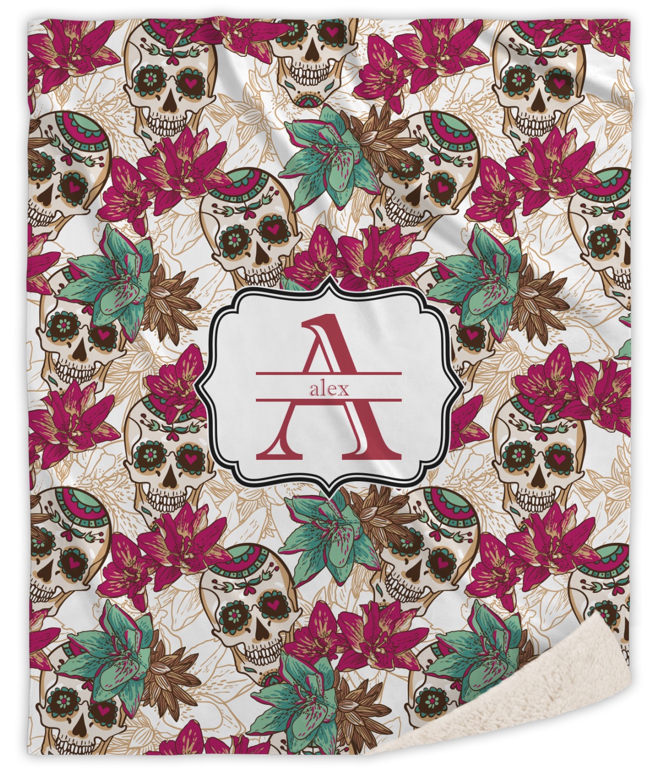 Custom Sugar Skulls & Flowers Sherpa Throw Blanket (Personalized