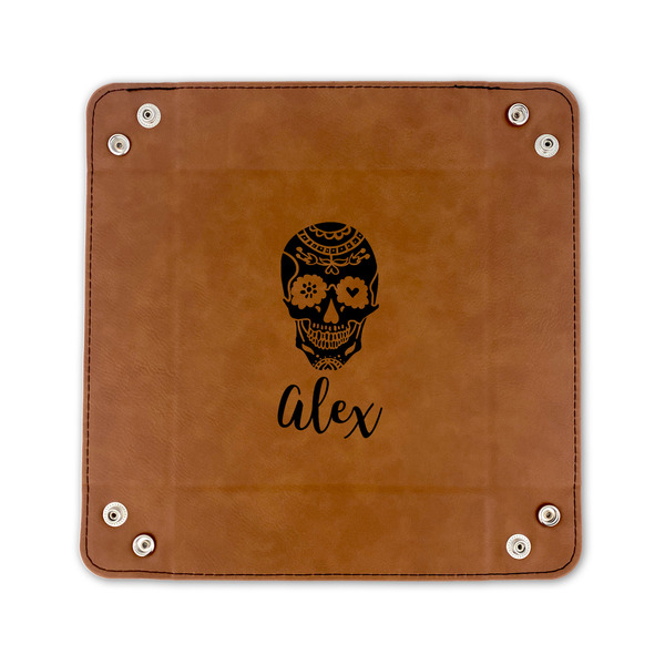Sugar Skulls & Flowers 6" x 6" Leatherette Snap Up Tray - FLAT FRONT