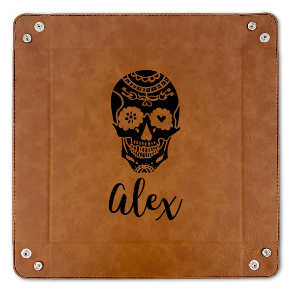 Sugar Skulls & Flowers 9" x 9" Leatherette Snap Up Tray - APPROVAL (FLAT)