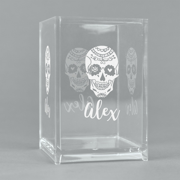 Custom Sugar Skulls & Flowers Acrylic Pen Holder (Personalized)