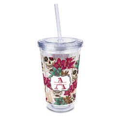 Sugar Skulls & Flowers 16oz Double Wall Acrylic Tumbler with Lid & Straw - Full Print (Personalized)