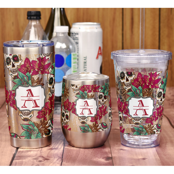 Sugar Skulls & Flowers Acrylic Tumbler - Full Print - In Context