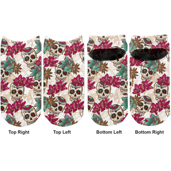 Sugar Skulls & Flowers Adult Ankle Socks - Double Pair - Front and Back - Apvl