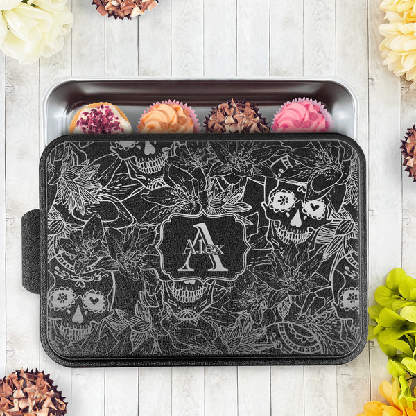 Sugar Skulls & Flowers Aluminum Baking Pan - Black Lid - LIFESTYLE