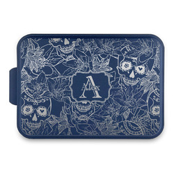 Sugar Skulls & Flowers Aluminum Baking Pan with Navy Lid (Personalized)