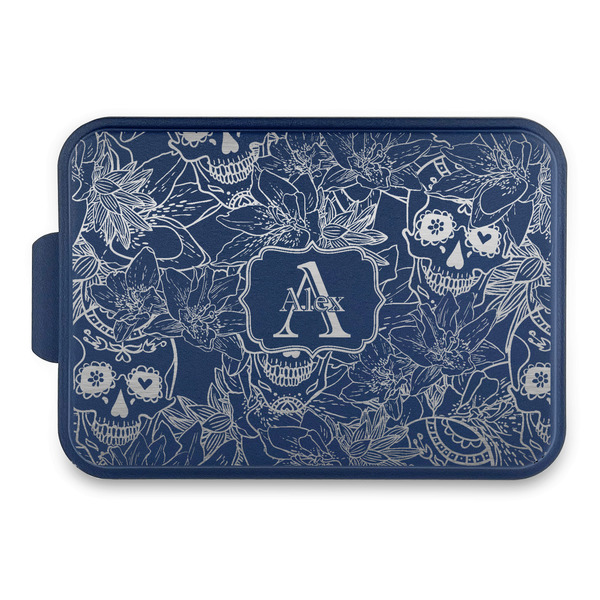 Custom Sugar Skulls & Flowers Aluminum Baking Pan with Navy Lid (Personalized)