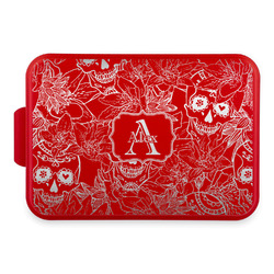 Sugar Skulls & Flowers Aluminum Baking Pan with Red Lid (Personalized)