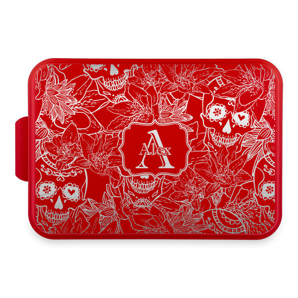 Custom Sugar Skulls & Flowers Aluminum Baking Pan with Red Lid (Personalized)