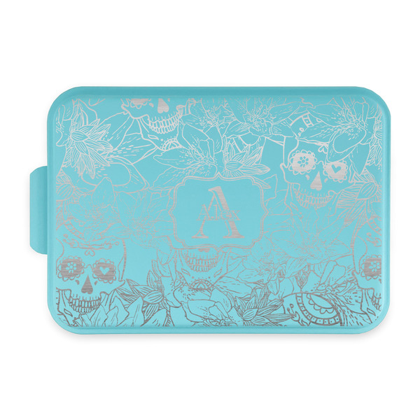 Custom Sugar Skulls & Flowers Aluminum Baking Pan with Teal Lid (Personalized)