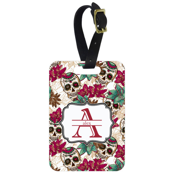 Custom Sugar Skulls & Flowers Metal Luggage Tag w/ Name and Initial