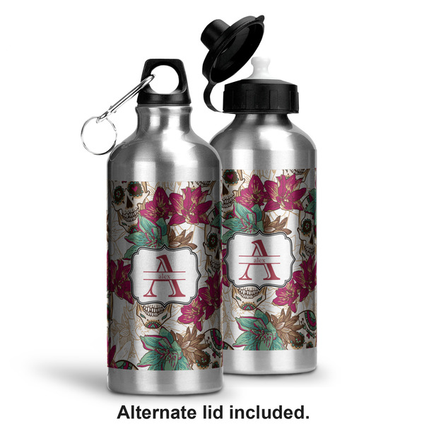 Sugar Skulls & Flowers Aluminum Water Bottle - Alternate lid options