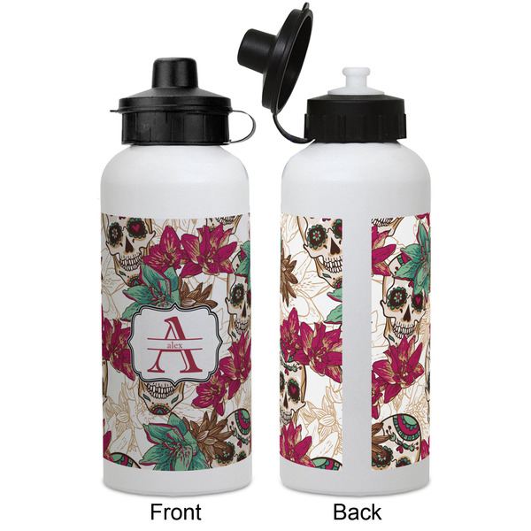 Sugar Skulls & Flowers Aluminum Water Bottle - White APPROVAL