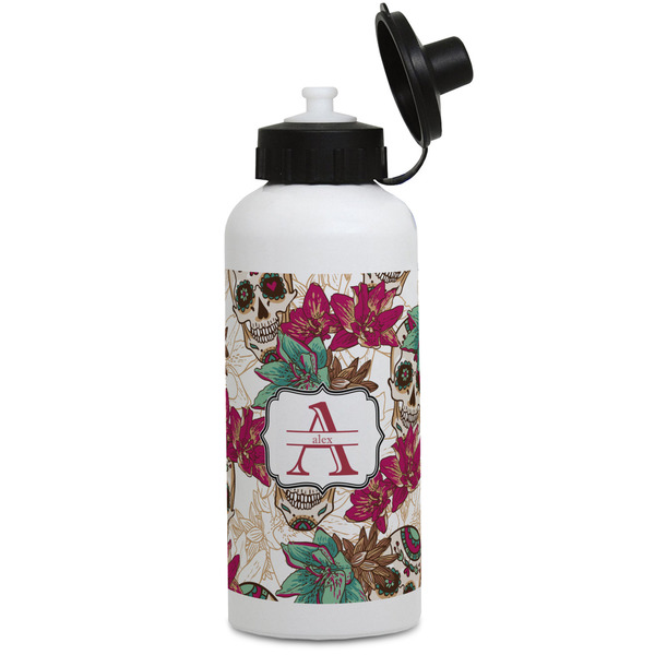 Custom Sugar Skulls & Flowers Water Bottles - Aluminum - 20 oz - White (Personalized)