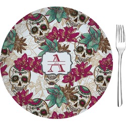 Sugar Skulls & Flowers Glass Appetizer / Dessert Plate 8" (Personalized)