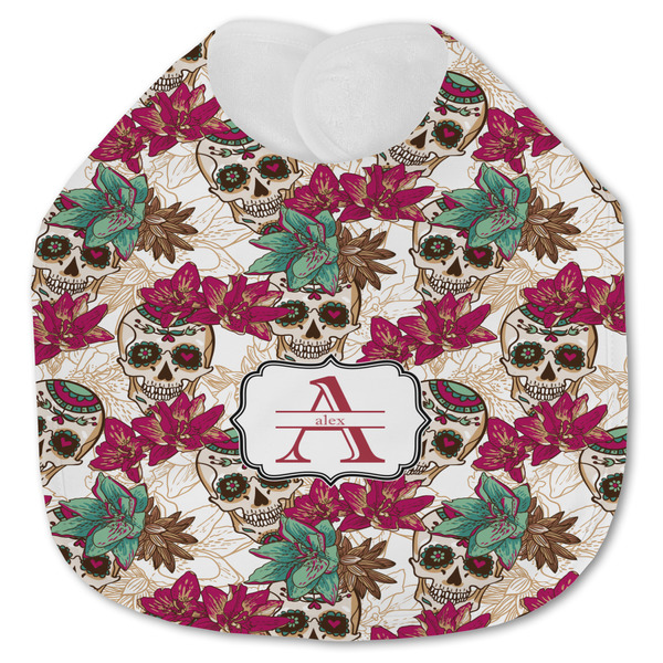 Custom Sugar Skulls & Flowers Jersey Knit Baby Bib w/ Name and Initial