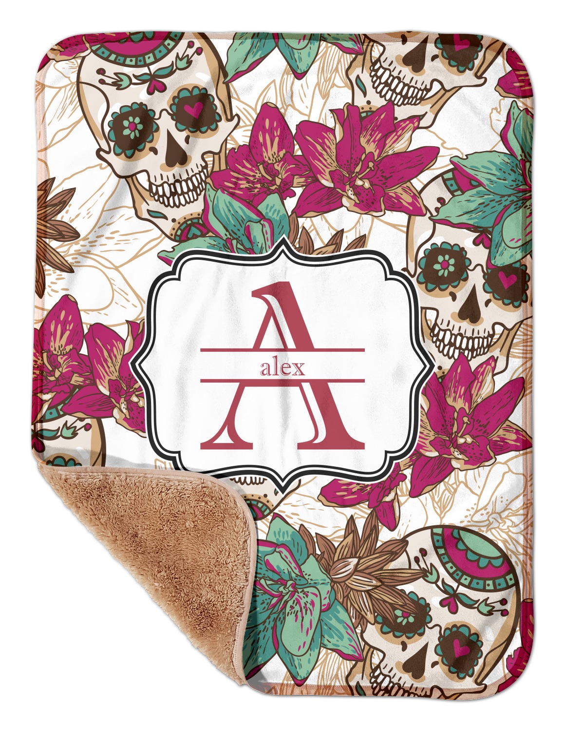 Sugar Skulls & Flowers Sherpa Baby Blanket 30" x 40" (Personalized