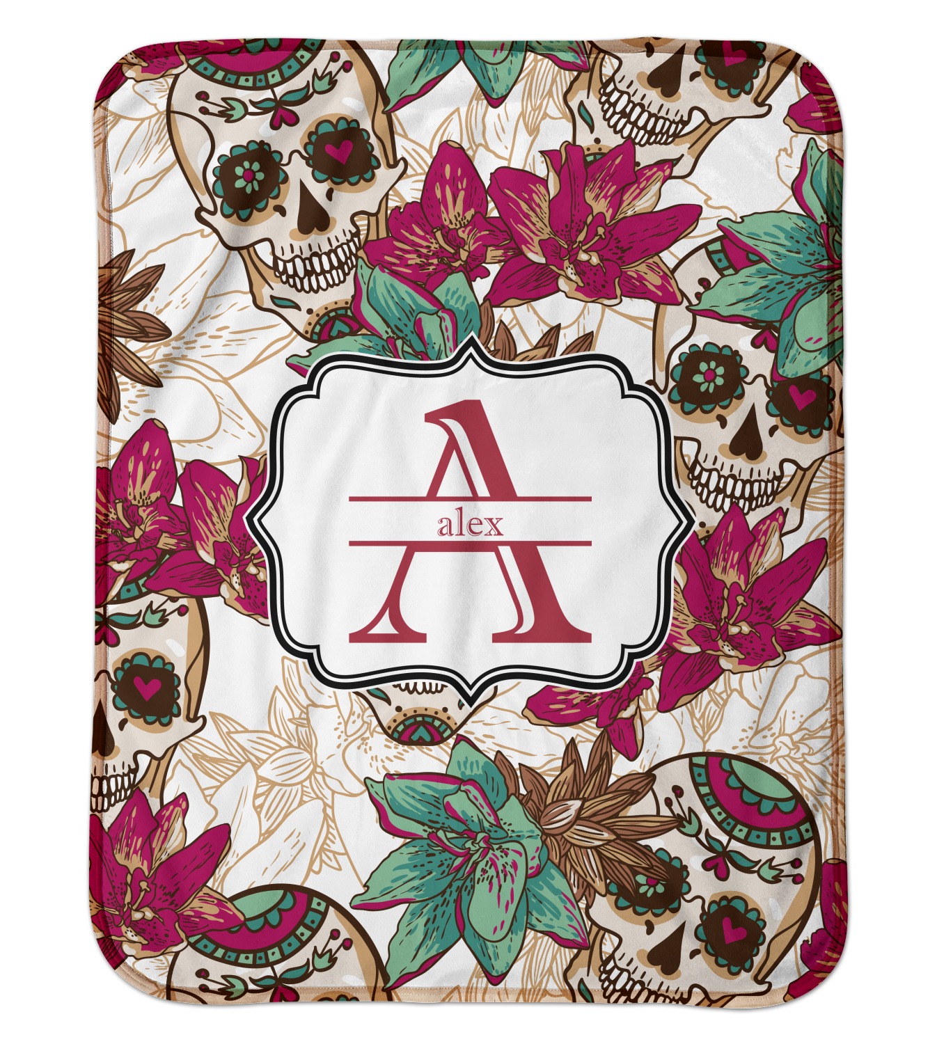 Sugar Skulls & Flowers Sherpa Baby Blanket 30" x 40" (Personalized