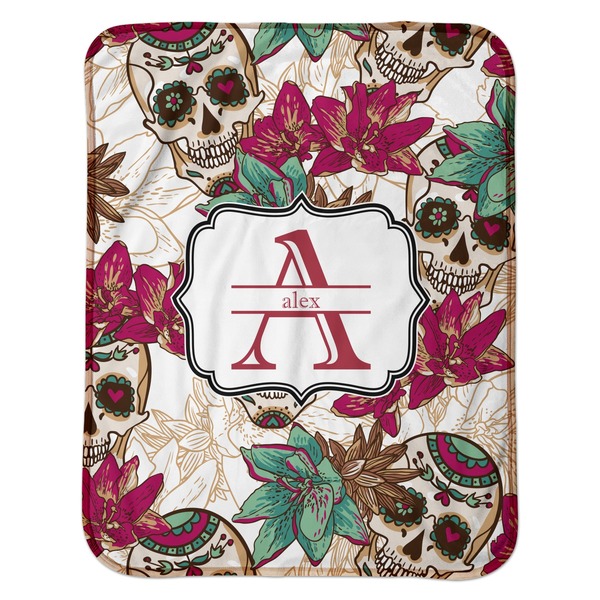 Sugar Skulls & Flowers Baby Sherpa Blanket - Flat
