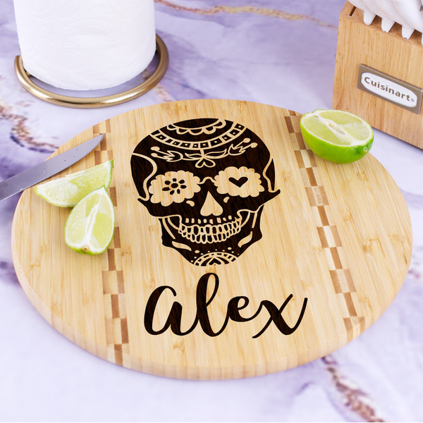 Sugar Skulls & Flowers Bamboo Cutting Board - In Context