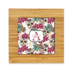 Sugar Skulls & Flowers Bamboo Trivet with Ceramic Tile Insert (Personalized)