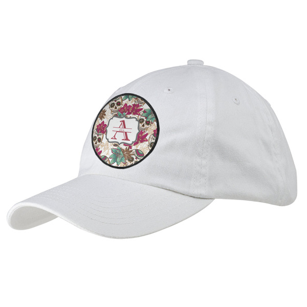 Custom Sugar Skulls & Flowers Baseball Cap - White (Personalized)