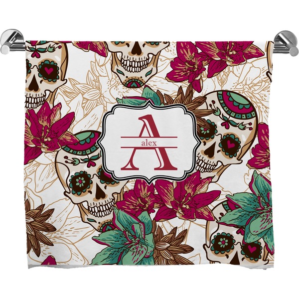 Custom Sugar Skulls & Flowers Bath Towel (Personalized)