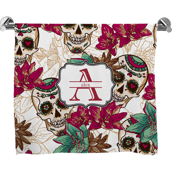 Custom Sugar Skulls & Flowers Bath Towel (Personalized)