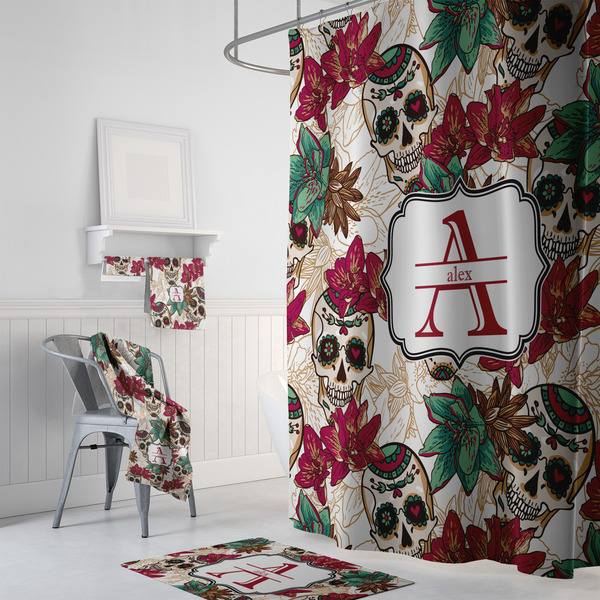Sugar Skulls & Flowers Bath Towel Sets - 3-piece - In Context