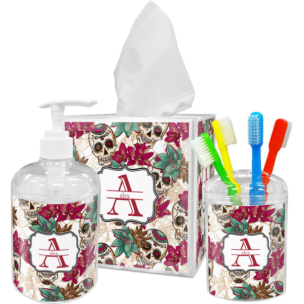 Sugar Skulls & Flowers Bathroom Accessories Set (Personalized)