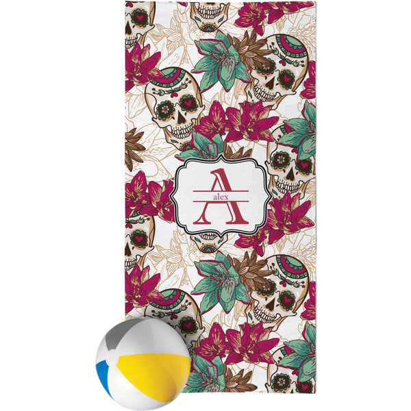 Custom Sugar Skulls & Flowers Beach Towel (Personalized)