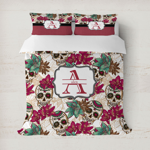 Custom Sugar Skulls & Flowers Duvet Cover Set - Full / Queen (Personalized)