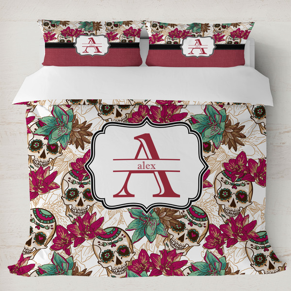 Custom Sugar Skulls & Flowers Duvet Cover Set - King (Personalized)