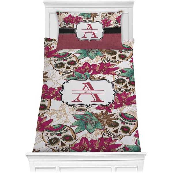 Custom Sugar Skulls & Flowers Comforter Set - Twin XL (Personalized)