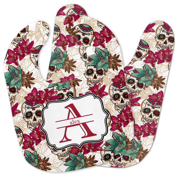 Custom Sugar Skulls & Flowers Baby Bib w/ Name and Initial