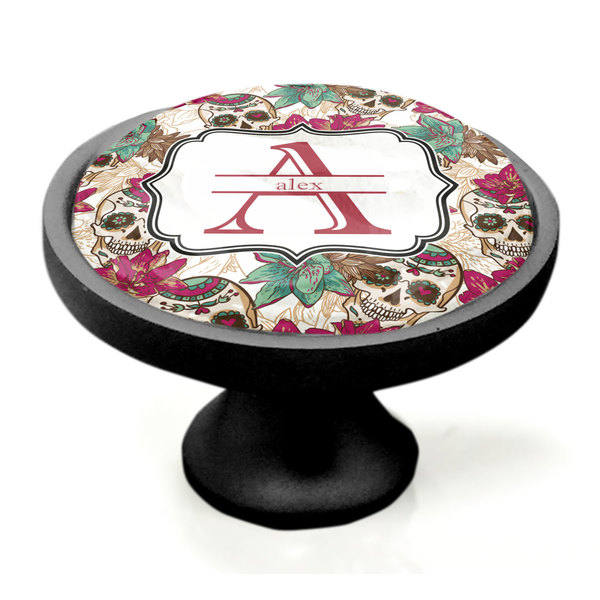 Sugar Skulls & Flowers Black Custom Cabinet Knob (Side)